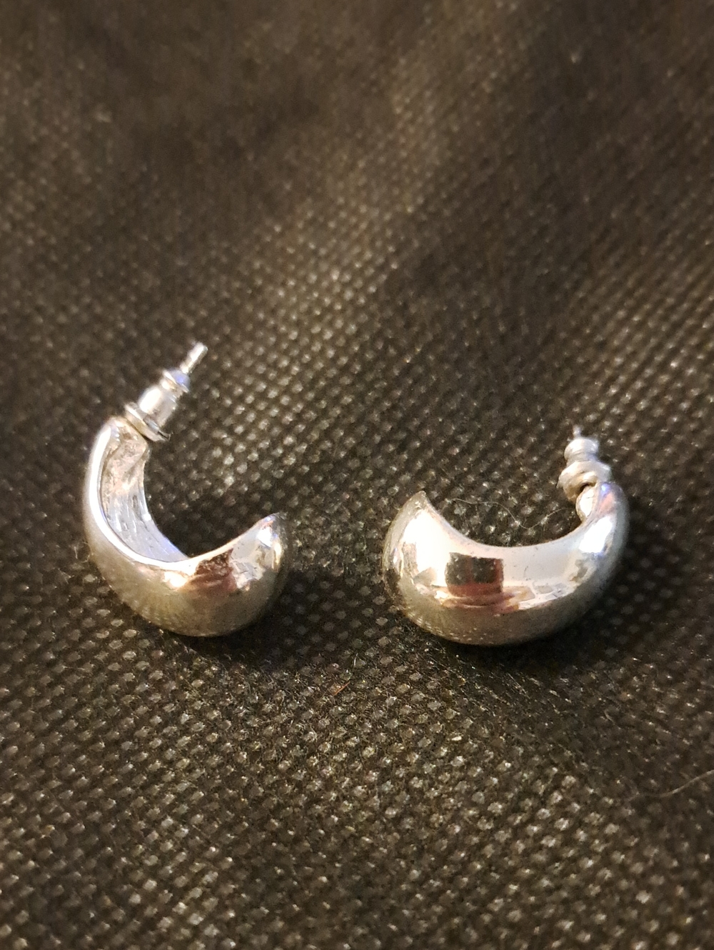 Polished Silver Crescent Hoop Earrings - Sleek Chunky Design
